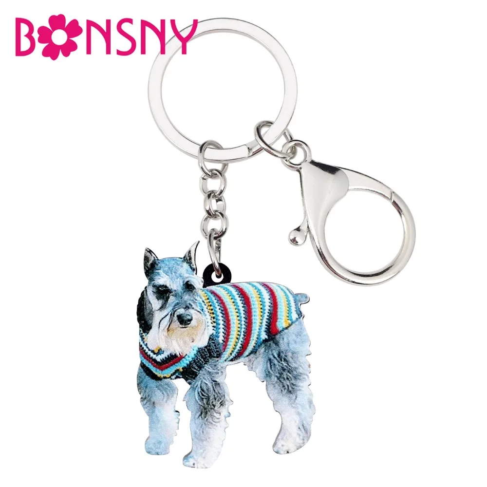 Bonsny акриловые стоячие Брелоки для ключей с собакой шнауцера брелоки держатель