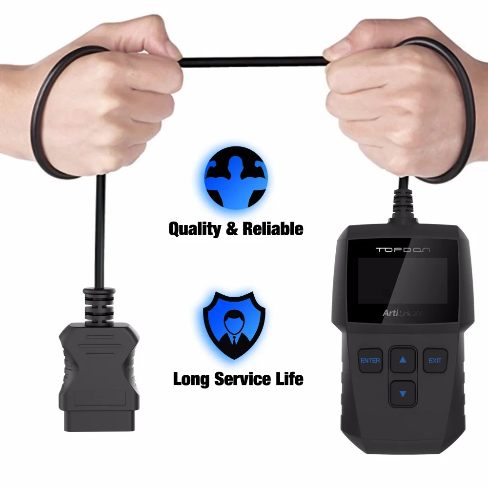 TOPDON Artilink200 OBDII автоматический считыватель кодов OBD2 сканер диагностический инструмент считывание и отображение DTCs стирание кодов вин извлечение PK ELM327
