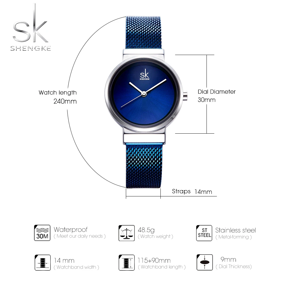 

Shengke Blue Wrist Watch Women Watches 2019 Luxury Brand Steel Ladies Quartz Wristwatches Clock Relogio Feminino Montre Femme SK