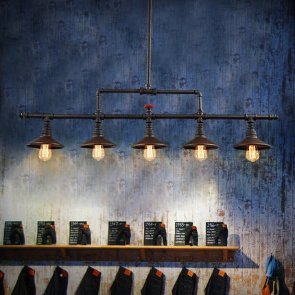 Промышленный ветровой дизайн черная краска водопроводная труба 5 люстр