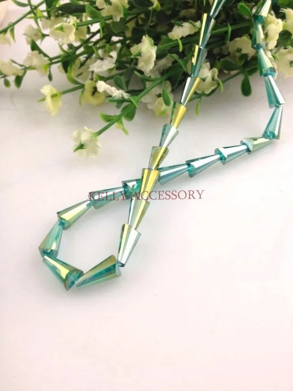 

2016 Newest Good Quality Green AB Crystal Beads 100pcs/lot 16*8*7mm Shinning Cone Crystal Bead Free Shipping