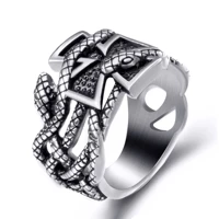elfasio men stainless steel rings iron cross snake serpent masonic biker vintage ring