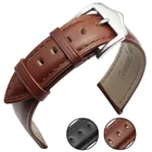 Ремешки для наручных часов из натуральной кожи, черный коричневый гладкий мягкий ремешок для часов для женщин и мужчин, браслет с металлической серебристой полированной пряжкой