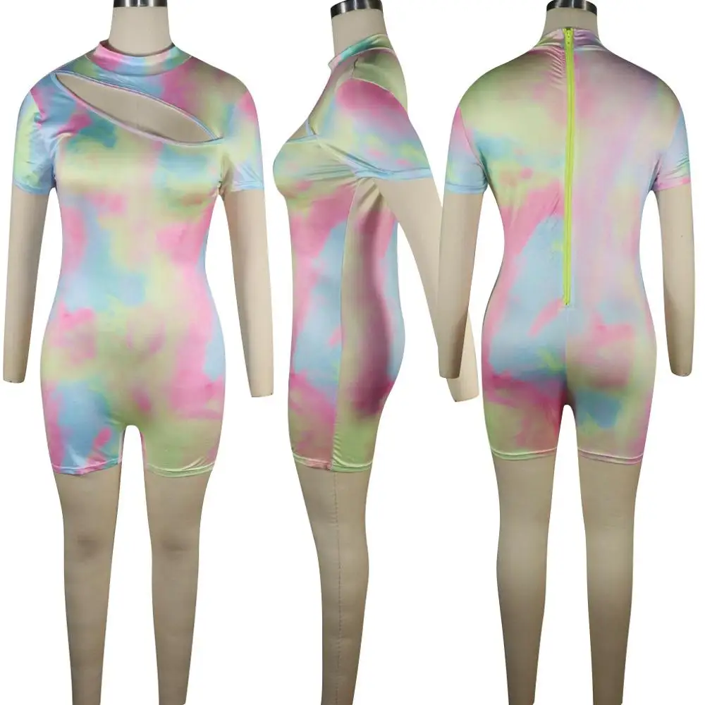 Женский Облегающий комбинезон с коротким рукавом принтом tie dye galaxy модель GL3813 на