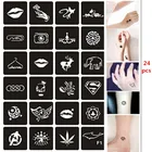 24 шт.компл. трафареты для краски хны, губ, кошек, черепов, бабочек, многоразовый трафарет для аэрографа, блестящая Татуировка Sjablonen