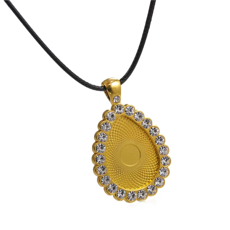 1/2/5pcs 18x25mm Water Droplets Colorful Brick Zircon Cabochon Tray Bezel With 45mm Leather Rope Necklace DIY Jewelry Making | Украшения и