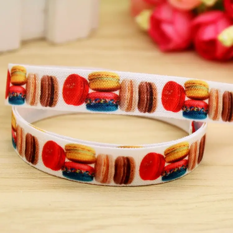 

DUWES 5/8'' Free shipping Fold Elastic FOE sweet cupcake printed headband headwear hairband diy decoration wholesale OEM H5414