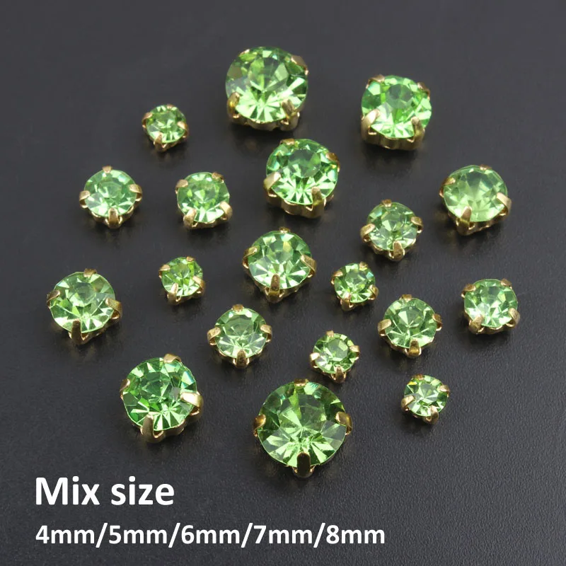Лидер продаж! Пришить стразами Перидот микс Размер 4 mm 8mm 120 шт. золото коготь