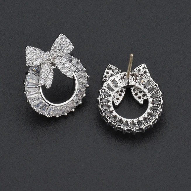 

Korean bow temperament zircon earrings, personalized simple female earrings hypoallergenic earrings