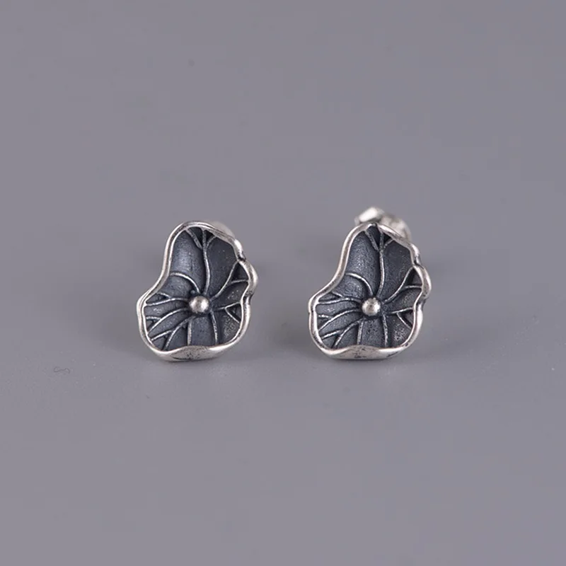 

S925 Серебряные винтажные женские модные серьги в китайском стиле с листьями лотоса