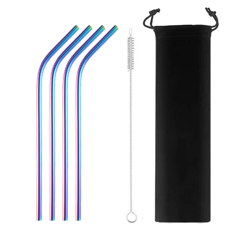 4pcs-4bentA Sunhanny красочные 4/8 шт. 304 Нержавеющая сталь металлическая соломинка многоразовая пивная соломенная с щетка для очистки и чехлом для хранения - Цвет: 4pcs-4bentA