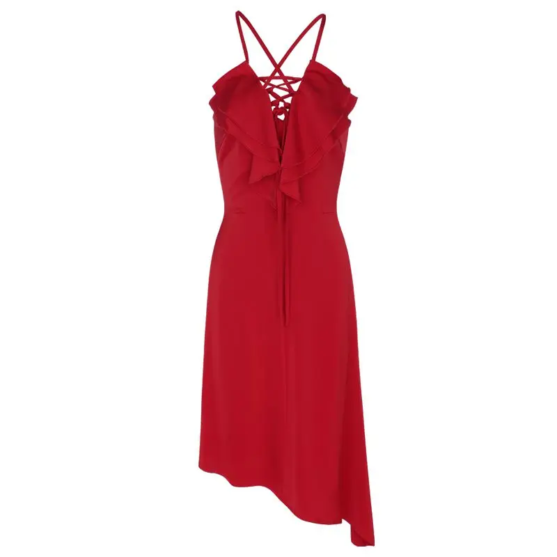 INDRESSME Новинка 2019 элегантное сексуальное асимметричное платье на бретельках со