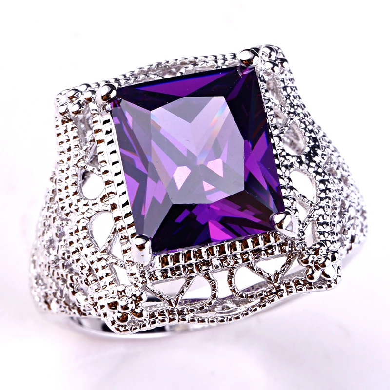 Lingmei Ретро стиль Бесплатная доставка выдалбливают унисекс Jewelry фиолетовый CZ