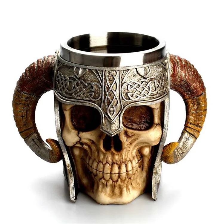 Нержавеющая сталь череп кружка Viking ОЗУ рогатый Pit Lord воин пива Рог козы смолы подарок на день рождения caneca Кофе кружки Чай чашки Хэллоуин Бар Подарок