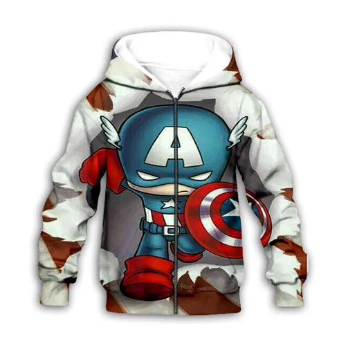 Kids zip hoodies Детский комплект Мстителей Marvel, толстовки с 3d принтом «Капитан Америка», толстовки с капюшоном, одежда для маленьких мальчиков и девочек с супергероями, осенние детские топы с капюшоном - Цвет: Kids zip hoodies
