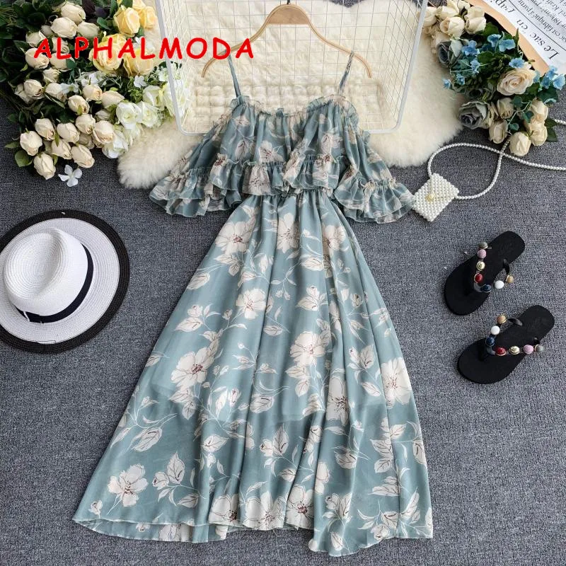 Женское шифоновое платье ALPHALMODA повседневное пляжное до середины икры с коротким