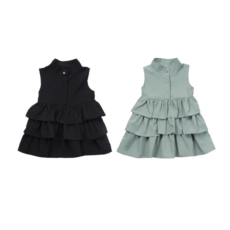 2017 Fashion Sweet Summer Newborn Toddler Baby Girls Sleeveless Turn-down Collar Button Ruffles Waves A-Line Dress Sundress 1-6Y | Детская
