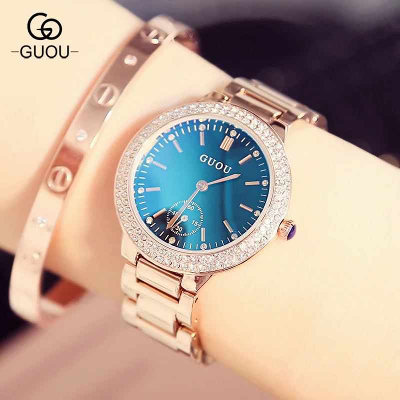 Женские Наручные Часы GUOU часы со стразами и циферблатом Hardlex цвет синий|gift gifts|gift