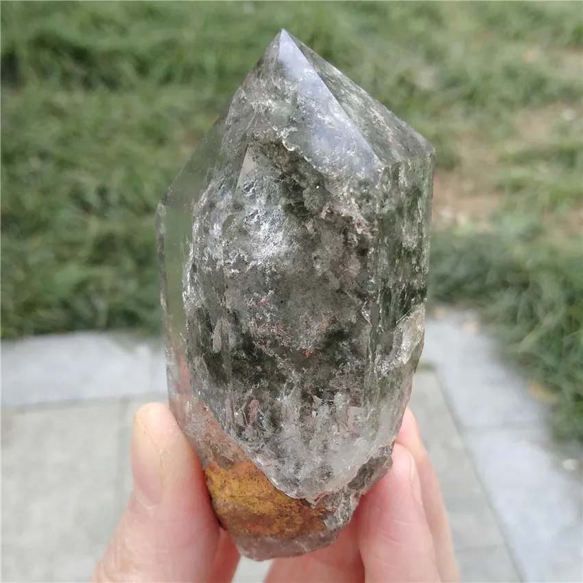 Потрясающий призрак кварц палочка Phantom Himalaya живописный КРИСТАЛЛ ТОЧКА стоящий