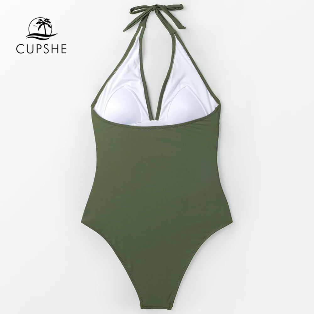 Сексуальный слитный купальник CUPSHE армейского зеленого цвета с рюшами Женские
