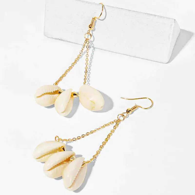 KOMi Bohemian Natural Cowrie Shell Pendant Tassel Drop Statement Earrings Sea Beach Jewelry for Women Gift Brincos