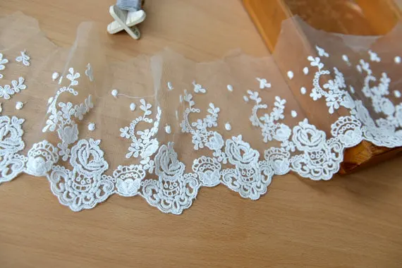 Белая вышитая кружевная отделка с розами 10 ярдов для швейных украшений