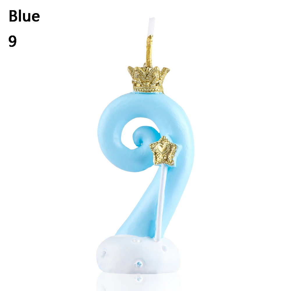 Blue-9with box 1 шт. розовая Корона 0-9 цифровой номер торт свечи Топпер для торта «С Днем Рождения» вечерние украшения для детей свадебные принадлежности - Цвет: Blue-9with box
