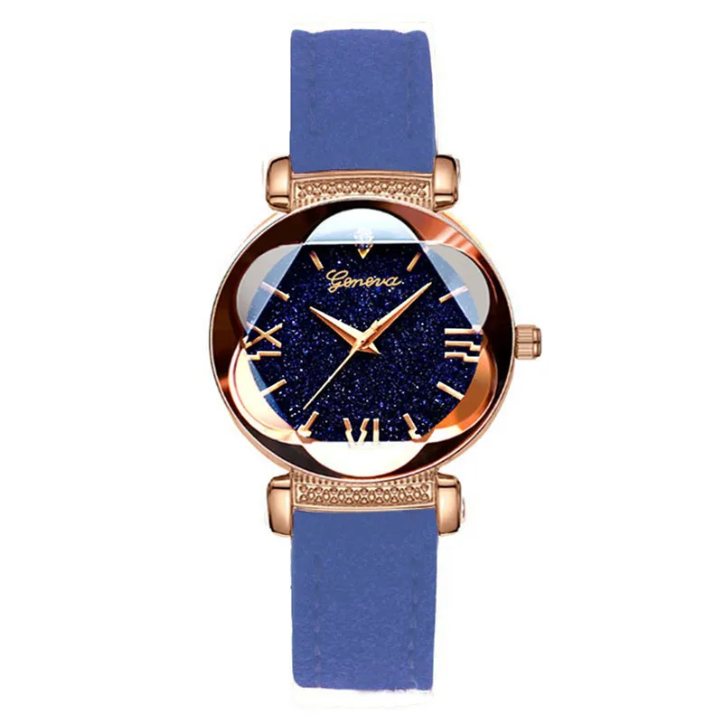 

Fashion Women Watches Roman Star Dial Six Convex Sleek Watch Minimalist Luxury Leather Strap Wristwatch For Ladies reloj mujer#D