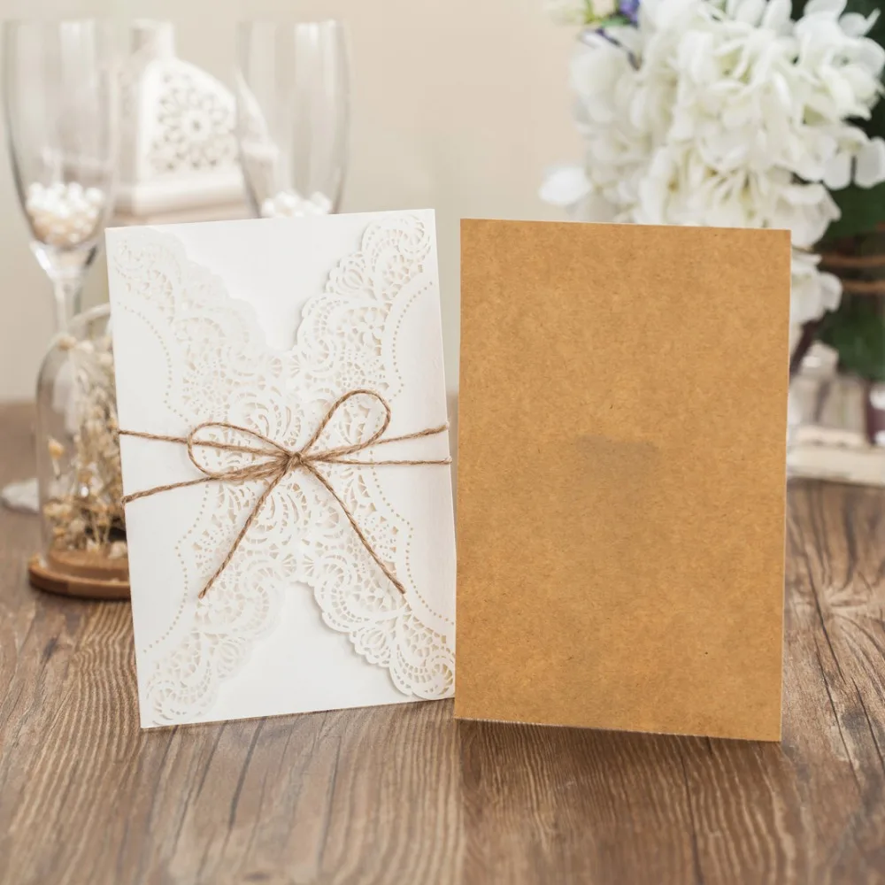 Свадебные пригласительные открытки WISHMADE в рустикальном стиле с лазерной резкой