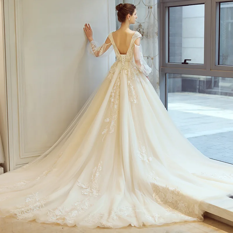 Свадебное платье 2019 г. Mrs Win роскошный полный Пышный рукав сексуальный v-образный