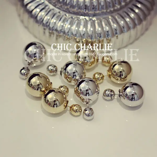 

New Arrival Super Fashion Elegant Metal Double Faced Pearl Beads Women's Statement Stud Earrings,Gold/Silver/Black 3 Colors