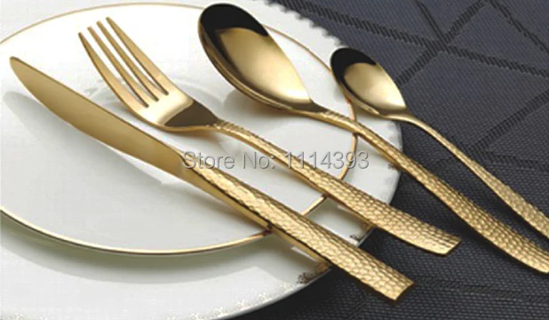 2310g-gold 18-10 кованой нержавеющей стали набор столовых приборов 24 шт. золотое покрытие Титан/Цветной Столовые приборы Набор Ресторан или hotel