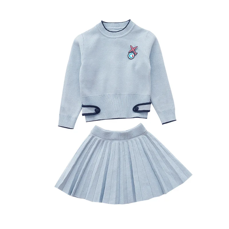 2017 комплекты одежды для девочек на осень и зиму свитер + платье теплые детей стиль
