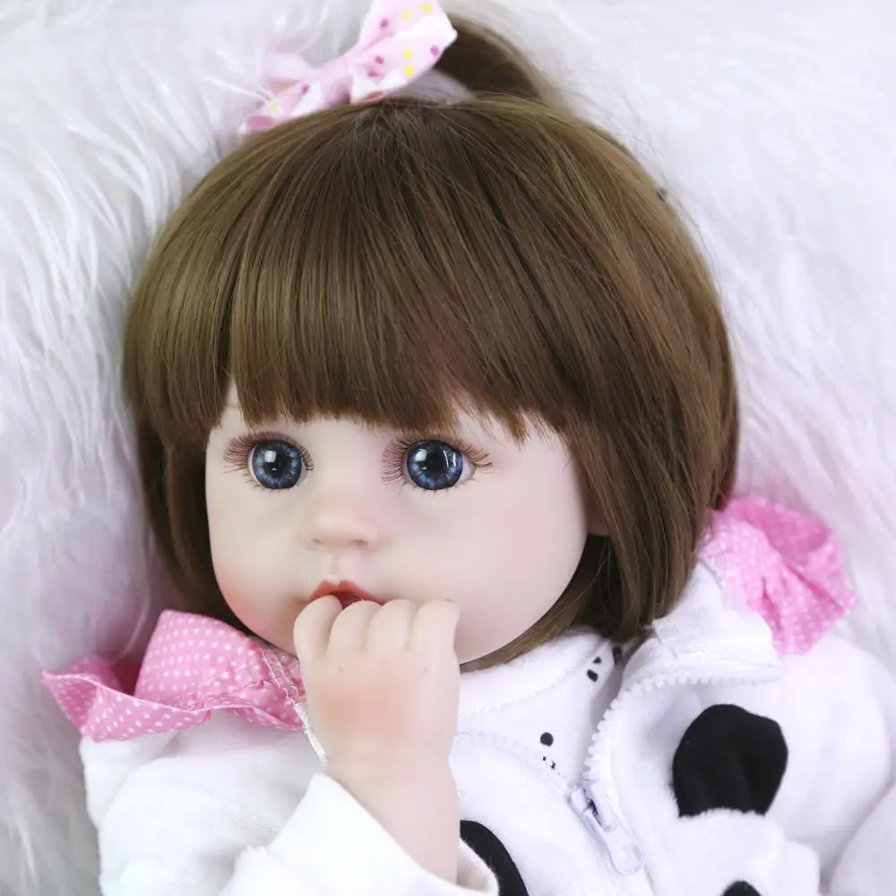 Bebe baby reborn dolls длинные черные волосы для девочек силиконовые руки и ноги 47 см
