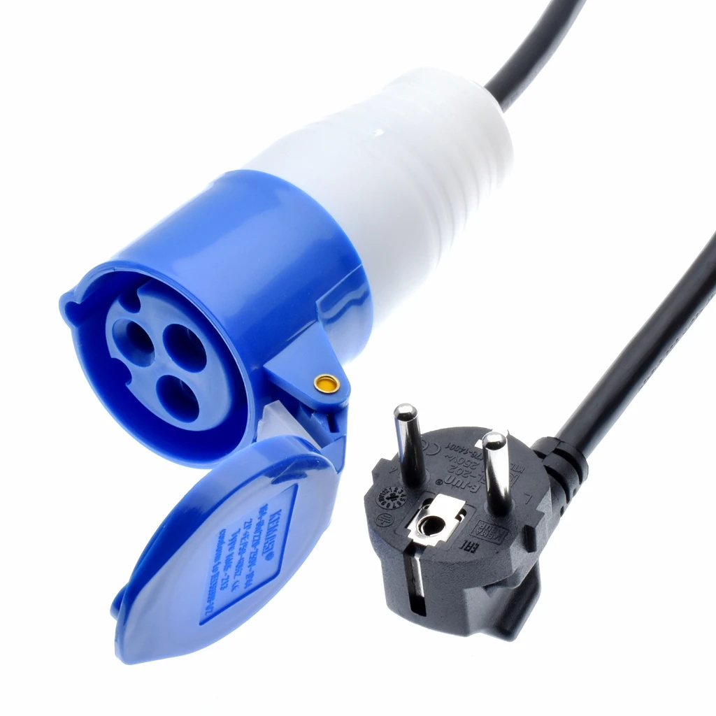 

Schuko Plug to IEC309 316C6 Power Cords, 16 Amps, 250V, H05VV-F 1.5mm Cable,316P6 inlet to plug into Euro CEE7/3 Outlet Socket