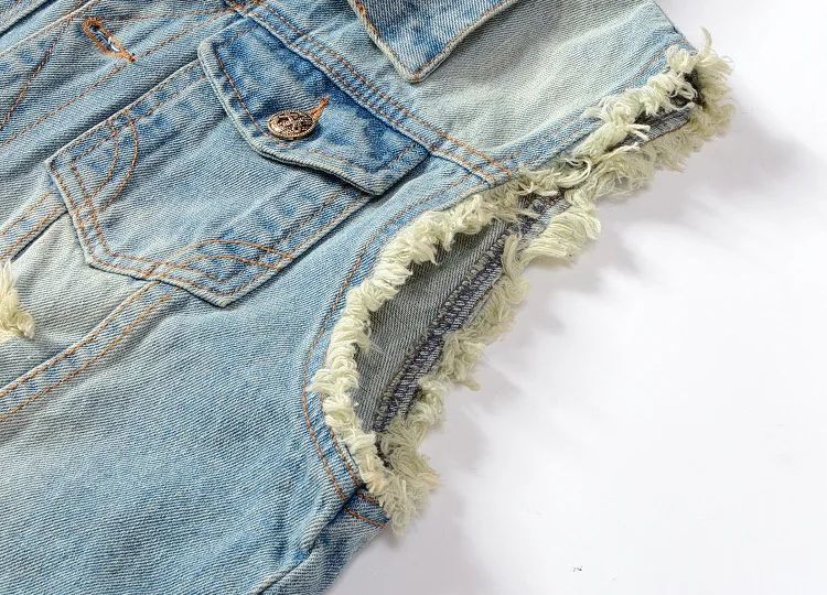2019 Sleeveless Jacket Oversize 6XL Light Blue Cowboy Denim Vest Mens Jeans | Мужская одежда