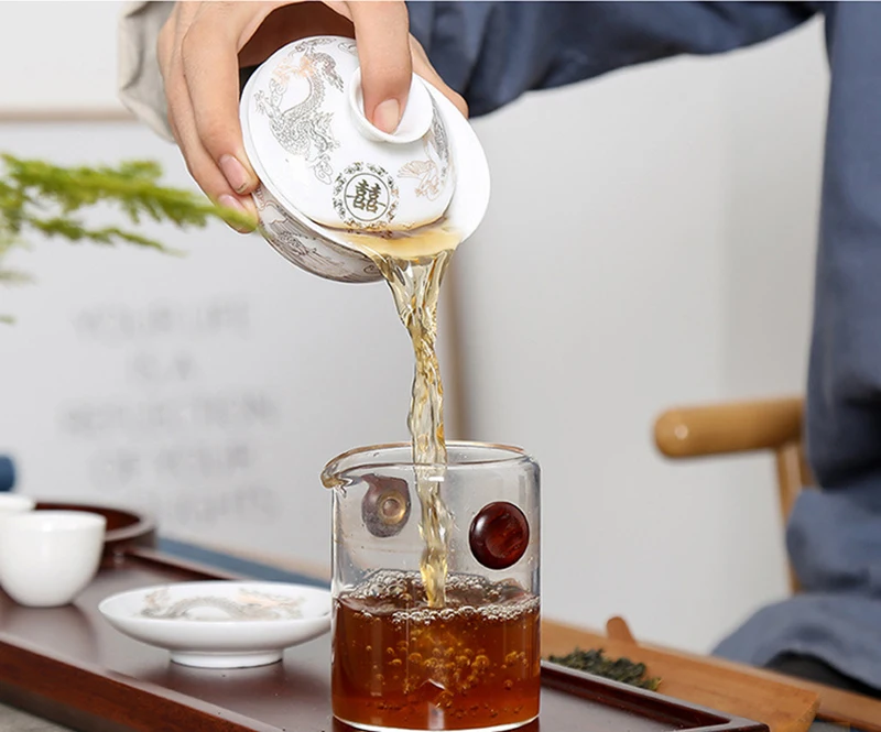 Изысканный чайный сервиз Gaiwan с изображением китайских цветов и птиц фарфоровый
