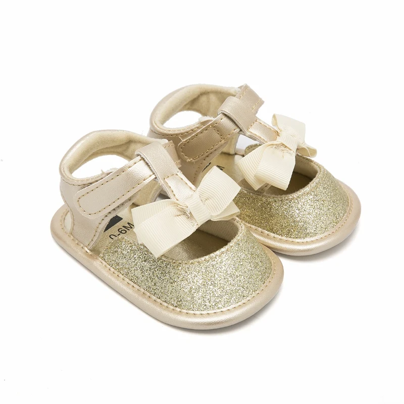 Сандалии для маленьких девочек летняя обувь малышей с блестящим золотым бантом