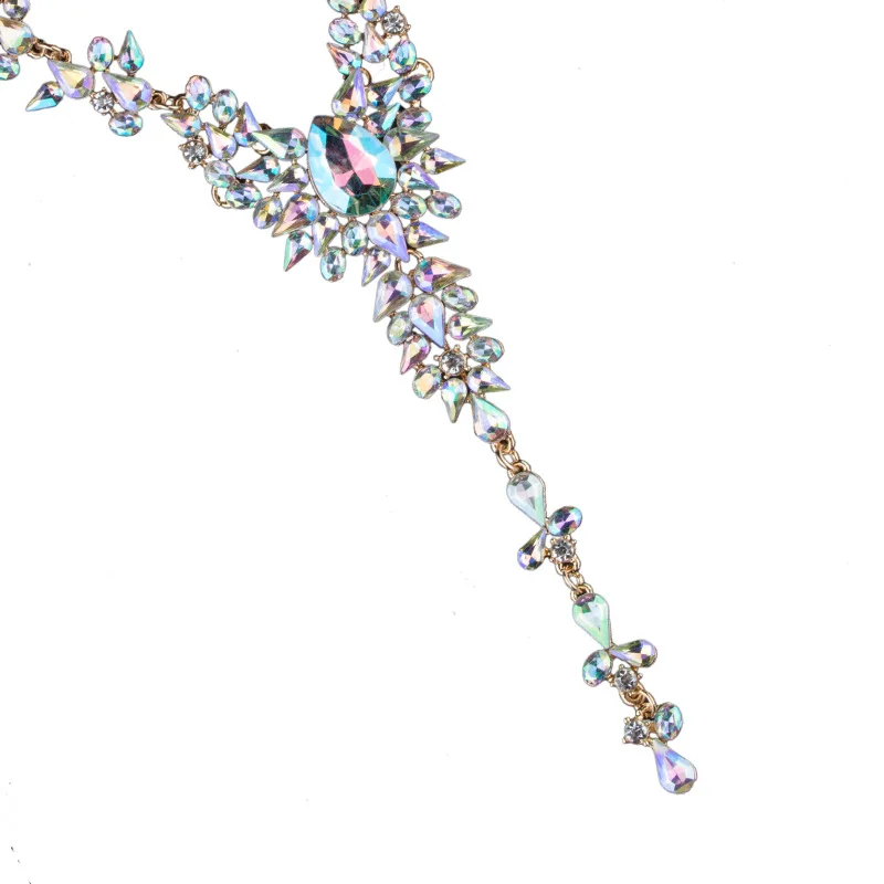 Роскошное ожерелье с кулоном из кристаллов винтажная Длинная цепочка Bijoux воротник Массивное колье для женщин Трендовое этническое свадебное ювелирное изделие