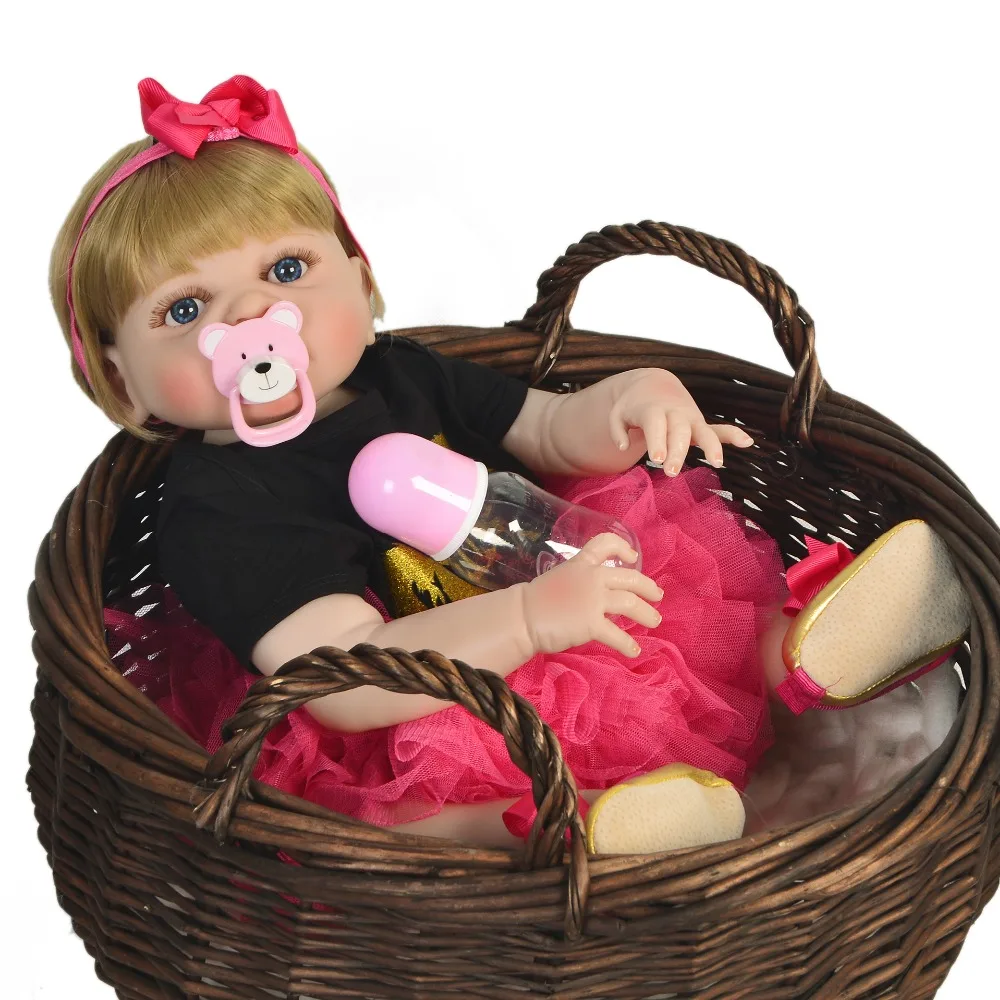 2019 new Reborn dolls full body silicone reborn babies red dress blond hair beautiful girl bebe alive bonecas kids gift | Игрушки и