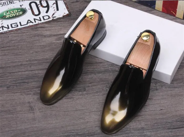 

British men's pointed toe shoes increased slip-on fashion business male dress shoes casual patent leather shoes