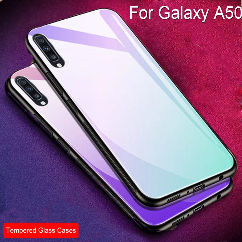 

Градиентный чехол для телефона Samsung Galaxy A50, черные чехлы из закаленного стекла, задняя крышка для Samsung Galaxy A 50, силиконовый чехол