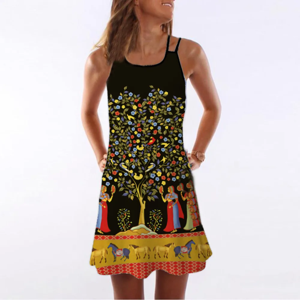 SAGACE модное женское дышащее летнее платье в стиле ретро без рукавов с рисунком