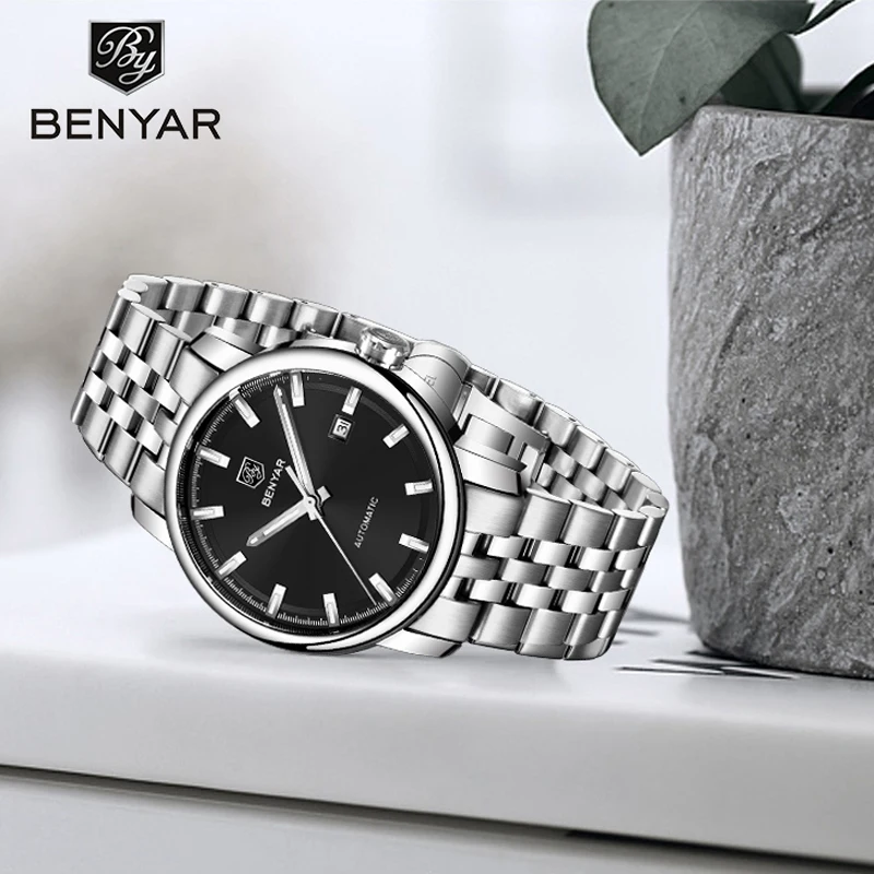 

Мужские наручные часы BENYAR2019, брендовые Роскошные автоматические механические часы из нержавеющей стали, мужские наручные часы Montre Homme