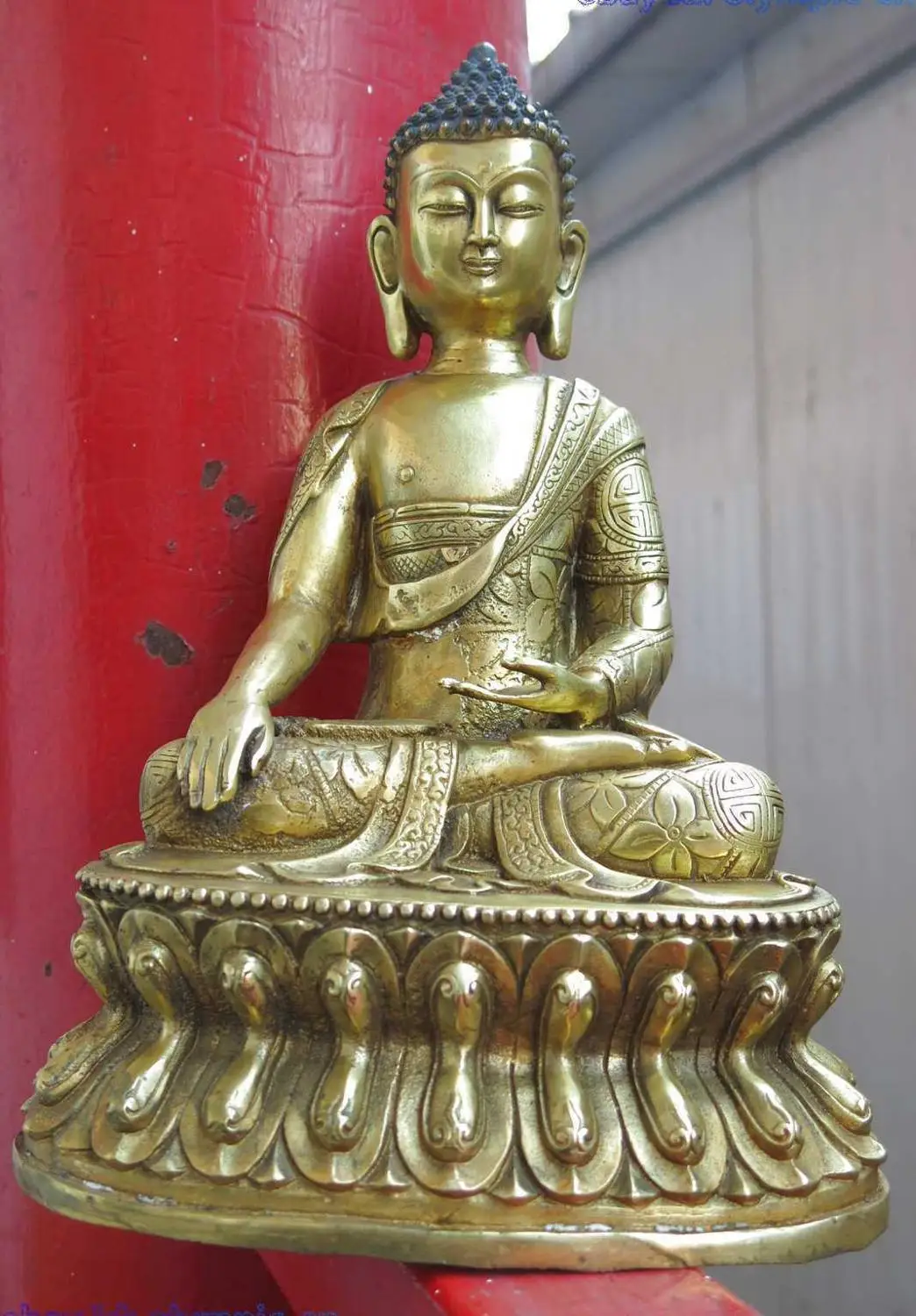 

12" China bronze gild buddhism equisite arabesquitic Sakyamuni Buddha Statue