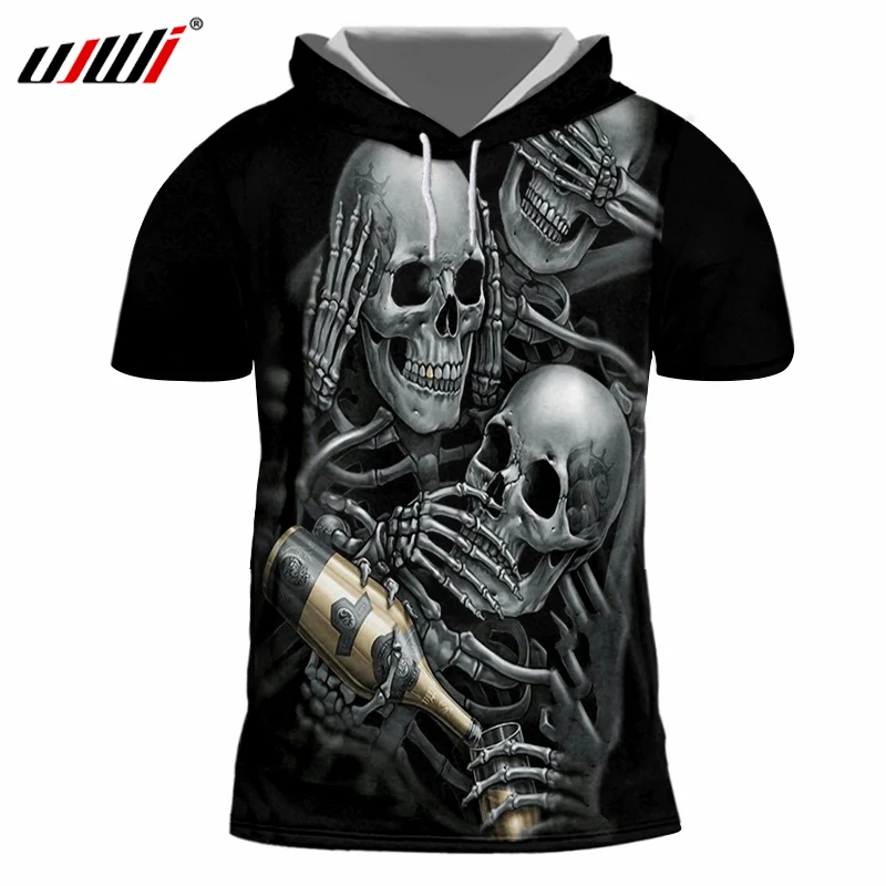 

Мужская футболка с капюшоном UJWI, зеленая футболка цвета шампанского с капюшоном и коротким рукавом, 3d-футболка в стиле хип-хоп, лето 2019