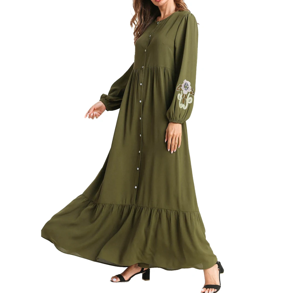 Женское длинное платье-рубашка размера плюс с длинными рукавами вышивкой