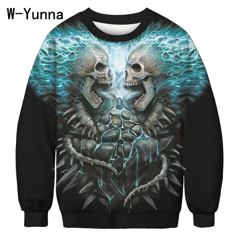 two skulls W-Yunna, 6 видов, череп, скелет, принт, круглый вырез, кофты для женщин, готика, Харадзюку, 3d принт, высокое качество, спандекс, осенняя женская одежда - Цвет: two skulls