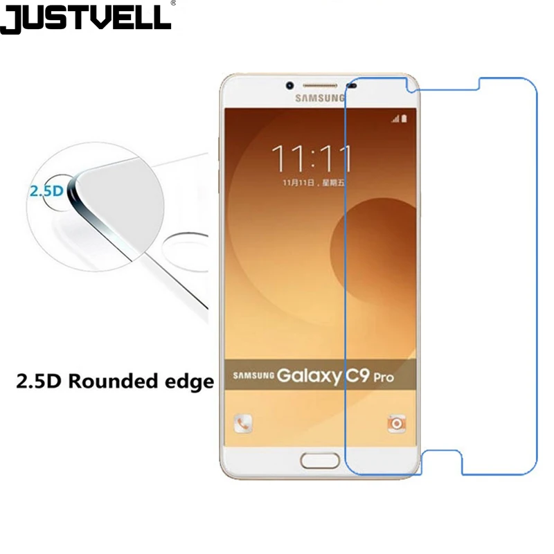 JUSTVELL Для Samsung Galaxy C9 Pro Закаленное Стекло Экран Протектор 2.5D 9 H ЖК Гвардии Защитные
