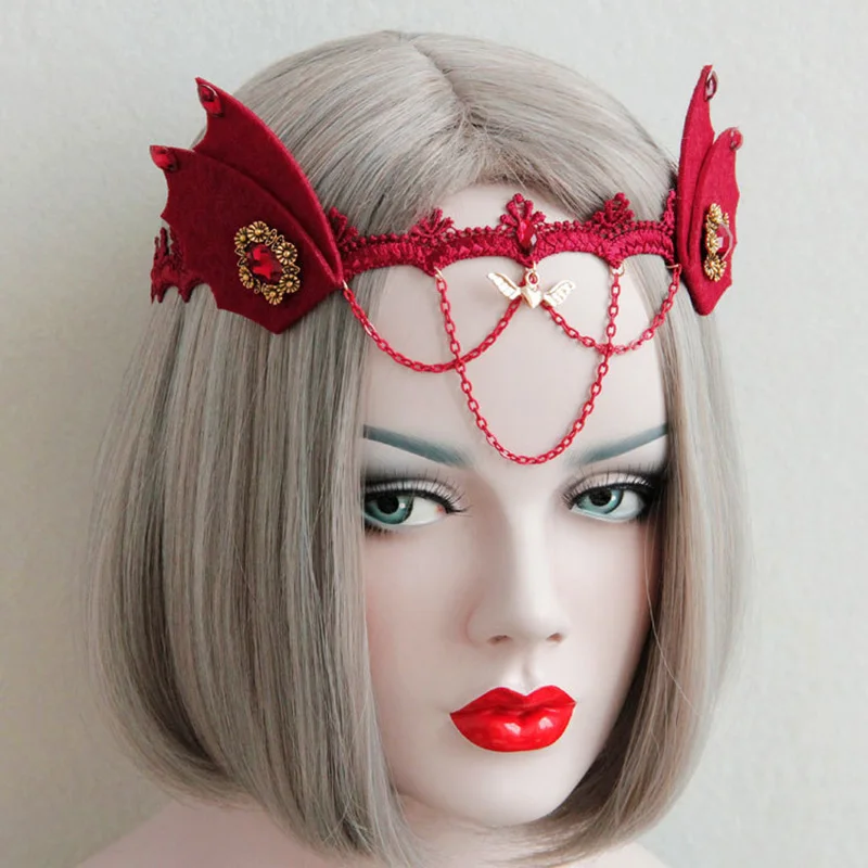 Женская повязка на голову красная фетровая с ушками животных летучая мышь
